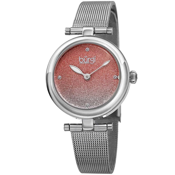 Burgi Silver Pink Dial Stainless Steel Mesh Ladies Watch BUR231SSPK - The Watches Men & Co