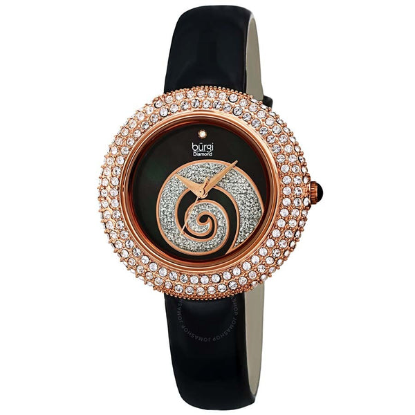 Burgi Swirl Crystal Black Dial Ladies Watch BUR209BKR - The Watches Men & Co