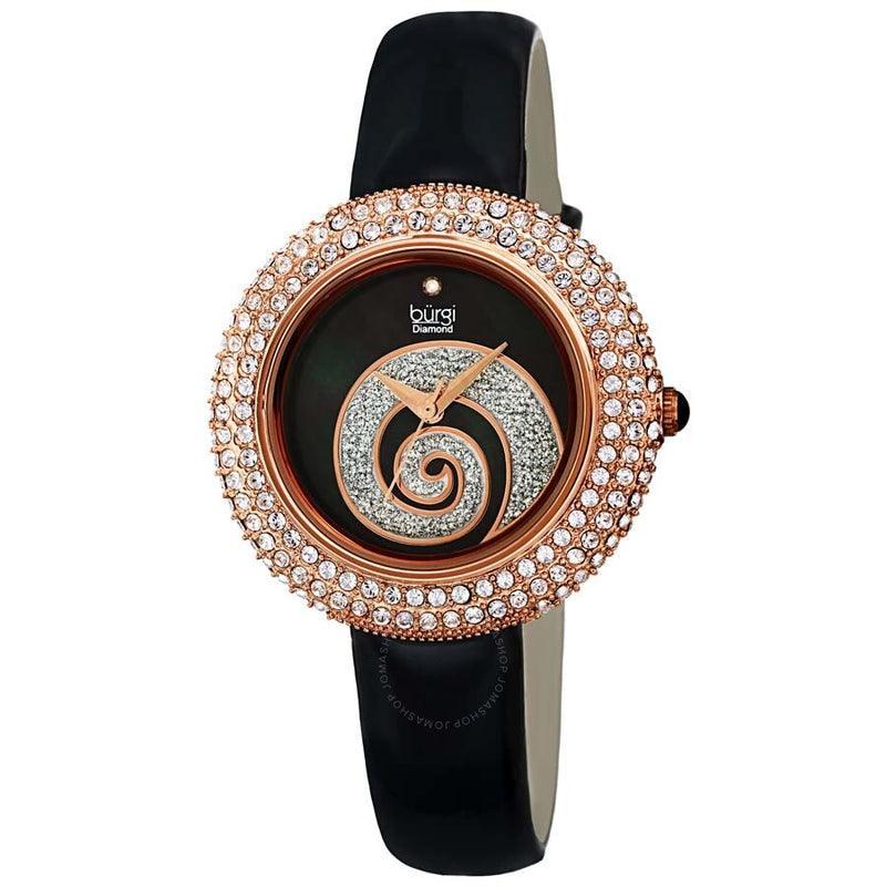 Burgi Swirl Crystal Black Dial Ladies Watch BUR209BKR - The Watches Men & Co