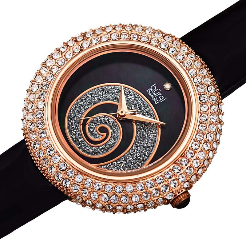 Burgi Swirl Crystal Black Dial Ladies Watch BUR209BKR - The Watches Men & Co #2