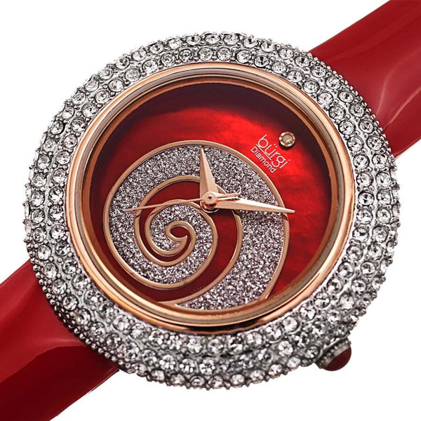 Burgi Swirl Diamond Red Dial Red Leather Ladies Watch BUR209RD - The Watches Men & Co #2