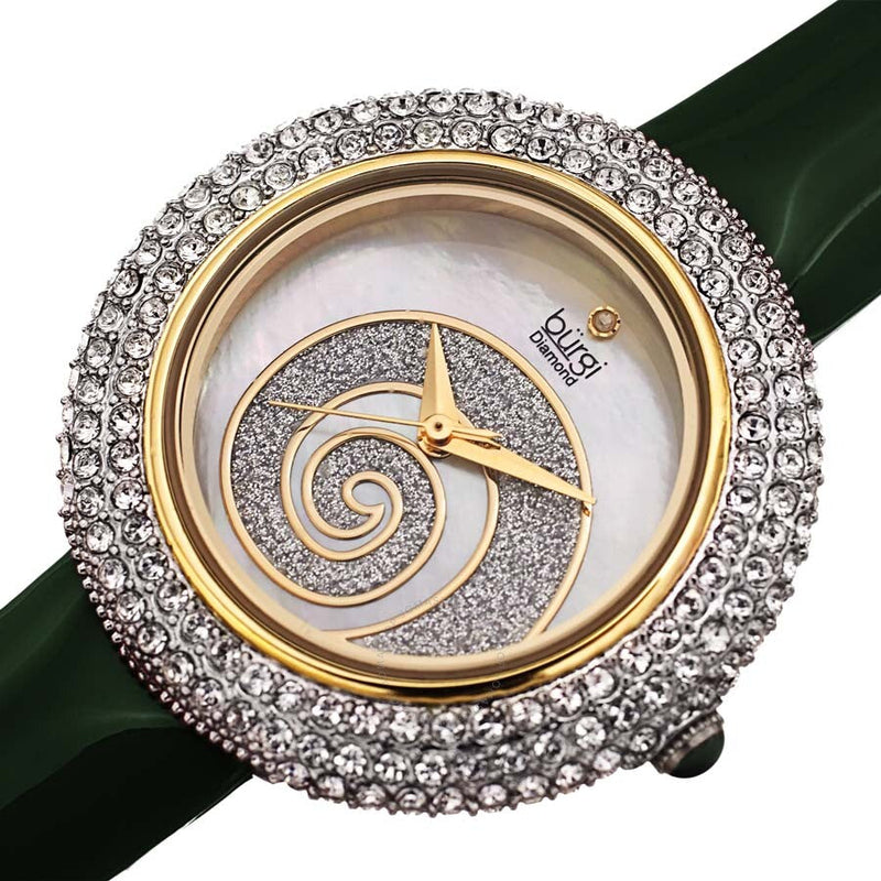 Burgi Swirl Quartz Crystal White Dial Ladies Watch BUR209GN - The Watches Men & Co #2