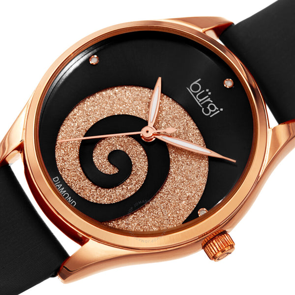 Burgi Swirl Quartz Diamond Black Dial Ladies Watch BUR201RGBK - The Watches Men & Co #2