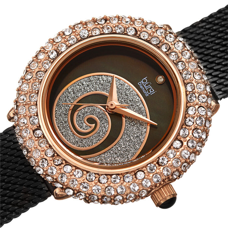 Burgi Swirl Quartz Diamond Black Dial Ladies Watch BUR259BK - The Watches Men & Co #2
