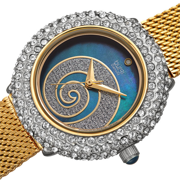 Burgi Swirl Quartz Diamond Blue Dial Ladies Watch BUR259YGBU - The Watches Men & Co #2