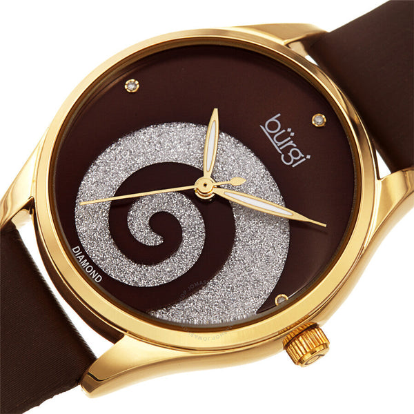 Burgi Swirl Quartz Diamond Brown Dial Ladies Watch BUR201BR - The Watches Men & Co #2