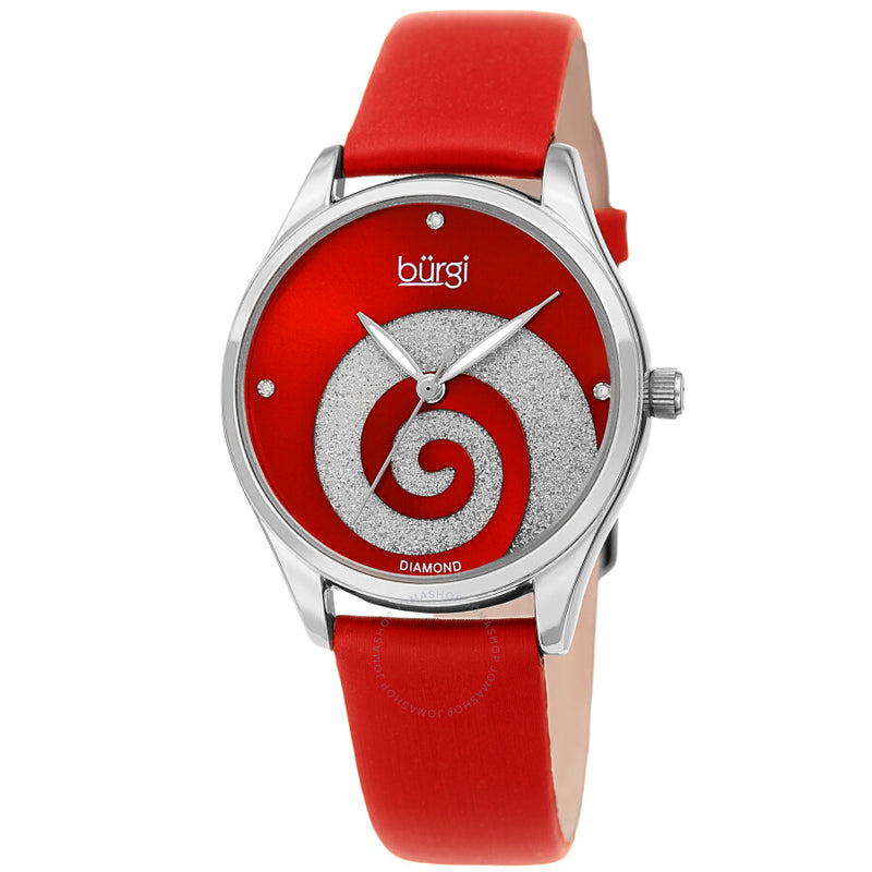 Burgi Swirl Quartz Diamond Red Dial Ladies Watch BUR201RD - The Watches Men & Co