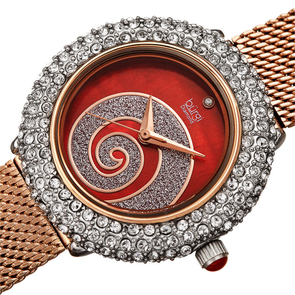 Burgi Swirl Quartz Diamond Red Dial Ladies Watch BUR259RGR - The Watches Men & Co #2