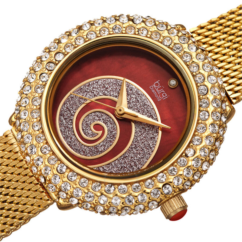 Burgi Swirl Quartz Diamond Red Dial Ladies Watch BUR259YGR - The Watches Men & Co #2