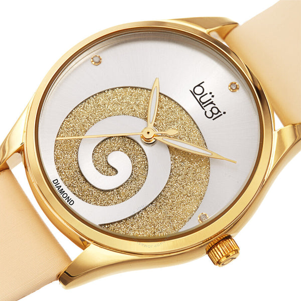 Burgi Swirl Quartz Diamond Silver Dial Ladies Watch BUR201YG - The Watches Men & Co #2