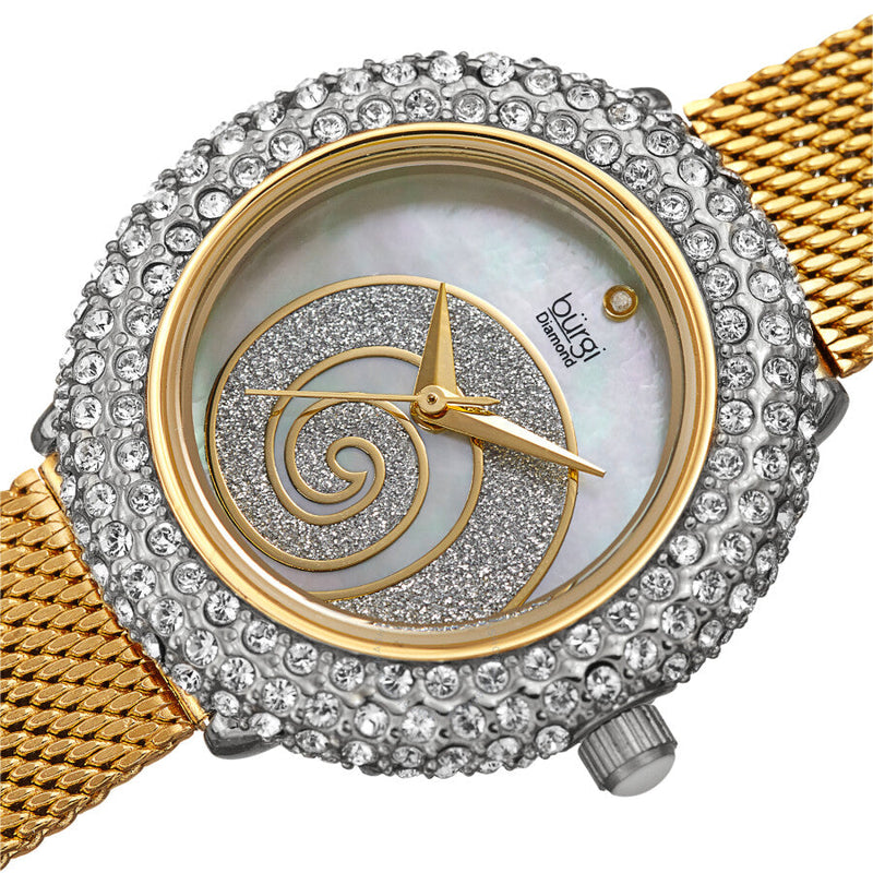Burgi Swirl Quartz Diamond White Dial Ladies Watch BUR259YGS - The Watches Men & Co #2