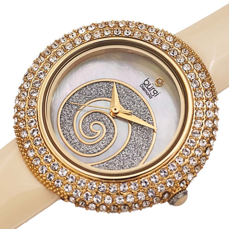 Burgi Swirl Quartz White Dial Ladies Watch BUR209YG - The Watches Men & Co #2