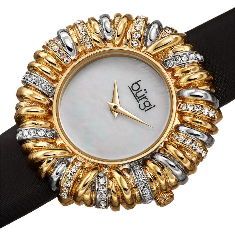 Burgi Twisted Bezel Quartz Crystal White Dial Ladies Watch BUR255BK - The Watches Men & Co #2