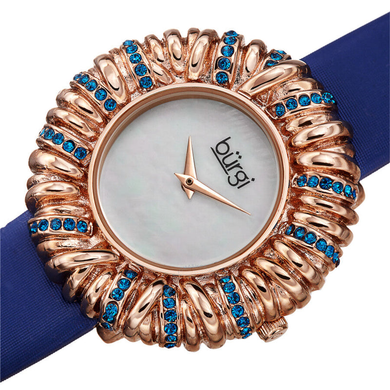 Burgi Twisted Bezel Quartz Crystal White Dial Ladies Watch BUR255BU - The Watches Men & Co #2