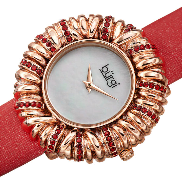 Burgi Twisted Bezel Quartz Crystal White Dial Ladies Watch BUR255RD - The Watches Men & Co #2