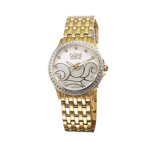 Burgi Wave Pattern Quartz Diamond Crystal Ladies Watch BUR081YG - The Watches Men & Co