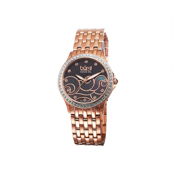 Burgi Wave Pattern Quartz Diamond Ladies Watch BUR081RG - The Watches Men & Co