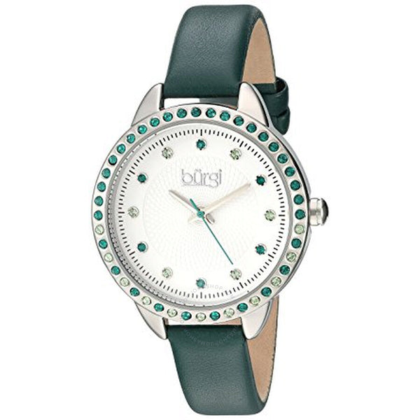 Burgi White Dial Green Leather Ladies Watch BUR161GN - The Watches Men & Co