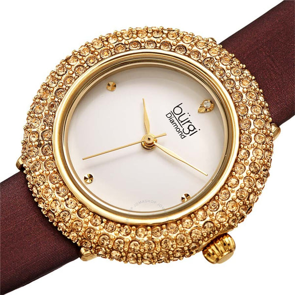 Burgi Diamond White Dial Brown Satin Ladies Watch BUR227BR - The Watches Men & Co #2