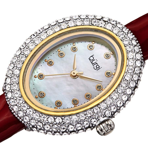 Burgi Crystal White Dial Brown Leather Ladies Watch BUR234RD - The Watches Men & Co #2
