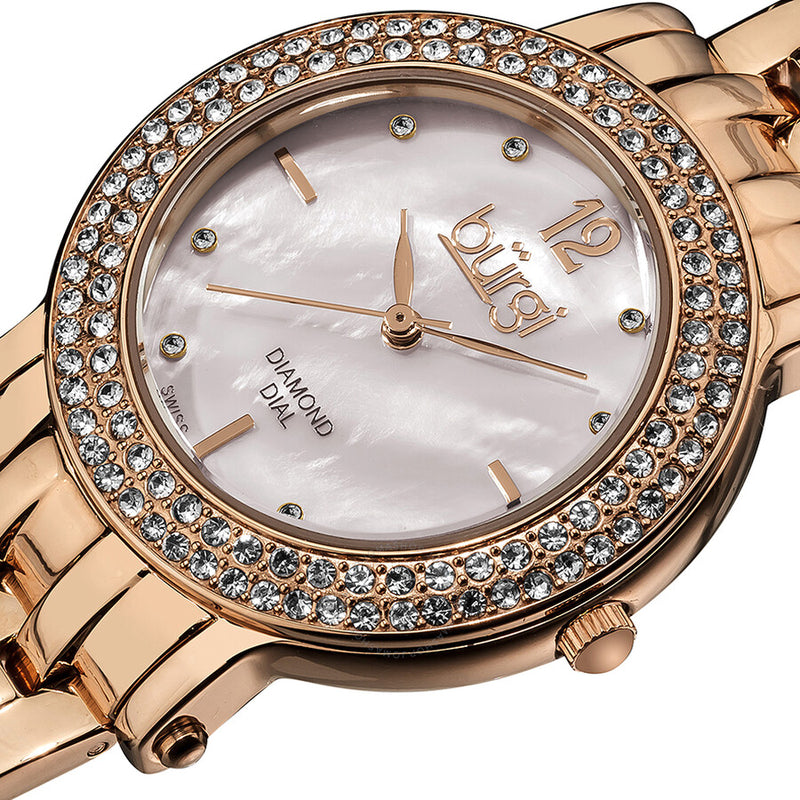 Burgi White Mother of Pearl Dial Ladies Watch BUR079RG - The Watches Men & Co #2