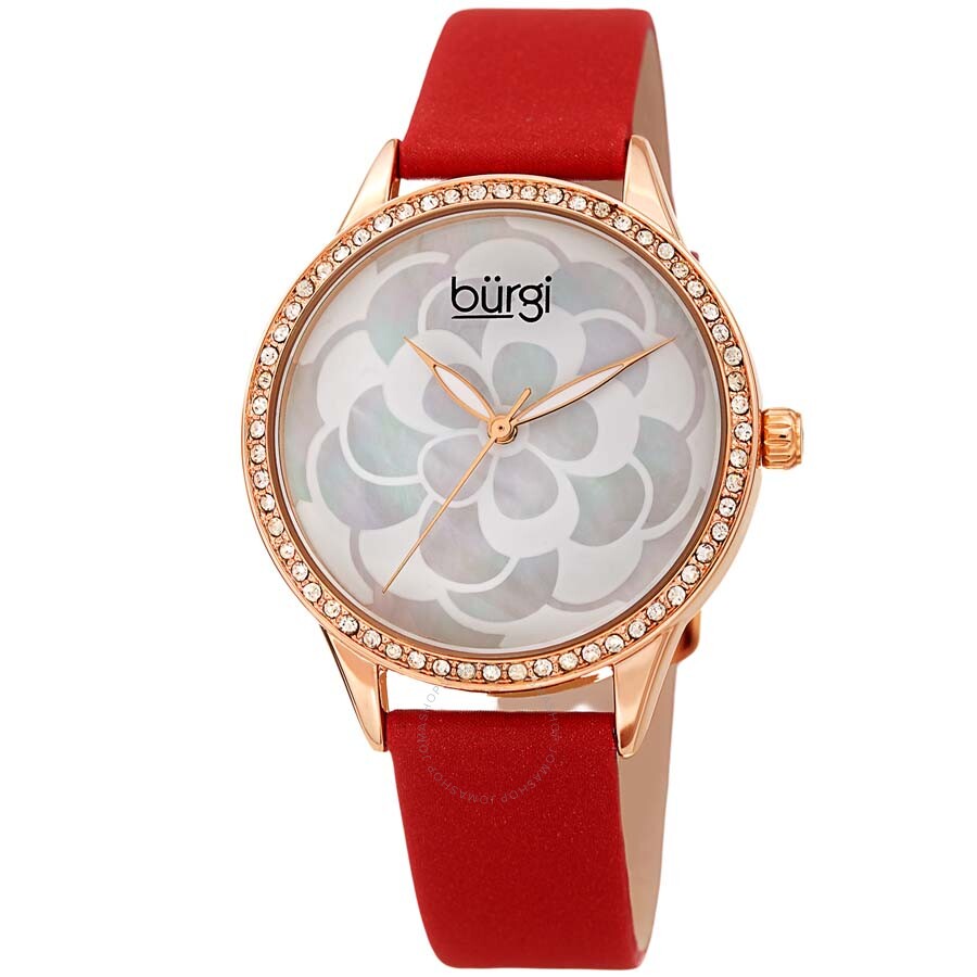 Burgi White Mother of Pearl Dial Ladies Watch BUR203RDR - The Watches Men & Co