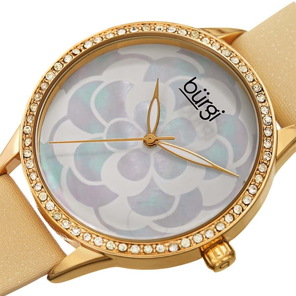 Burgi White Mother of Pearl Dial Ladies Watch BUR203YG - The Watches Men & Co #2