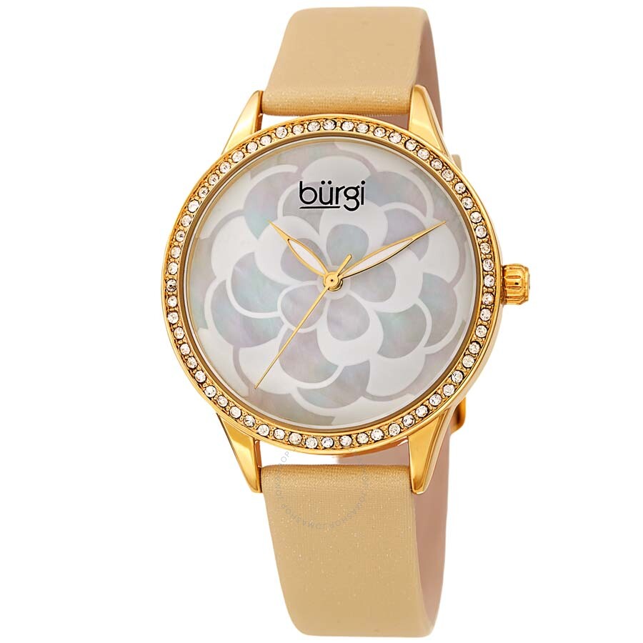 Burgi White Mother of Pearl Dial Ladies Watch BUR203YG - The Watches Men & Co