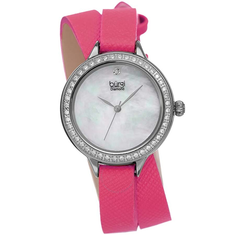 Burgi Diamond White Mother of Pearl Dial Ladies Watch BUR224PK - The Watches Men & Co