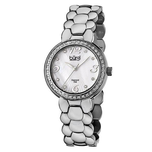 Burgi White Mother of Pearl Dial Stainless Steel Bracelet Ladies Watch BUR084SS - The Watches Men & Co