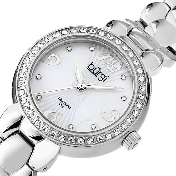 Burgi White Mother of Pearl Dial Stainless Steel Bracelet Ladies Watch BUR084SS - The Watches Men & Co #2
