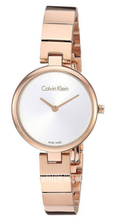 Calvin Klein Authentic ladies watch with silver dial and rose gold bracelet strap