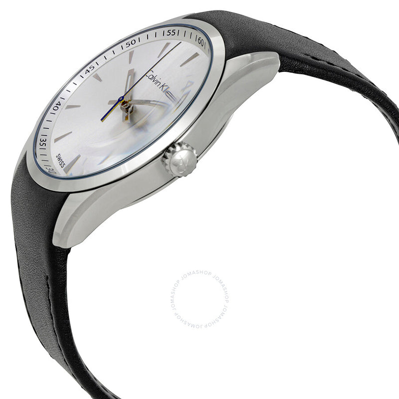 Calvin Klein Bold White Dial Black Leather Men's Watch K5A311C6 - The Watches Men & Co #2