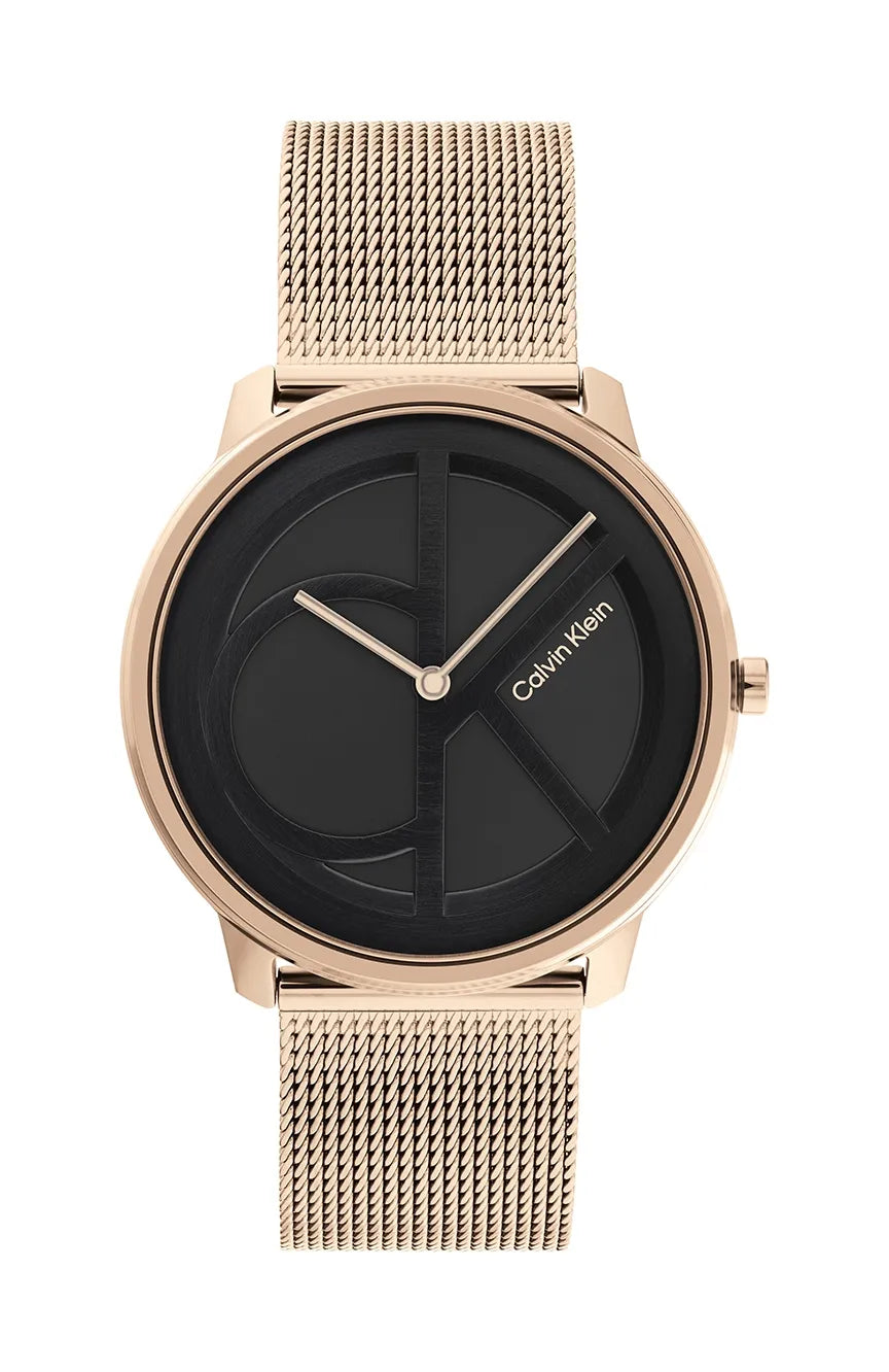Calvin Klein Carnation Gold watch with black dial and gold mesh strap