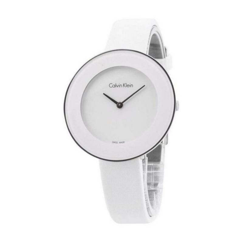 Calvin Klein Chic women's watch angled side view showing white strap