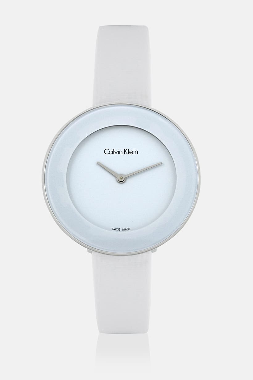 Calvin Klein Chic women's watch with white dial and white strap front view