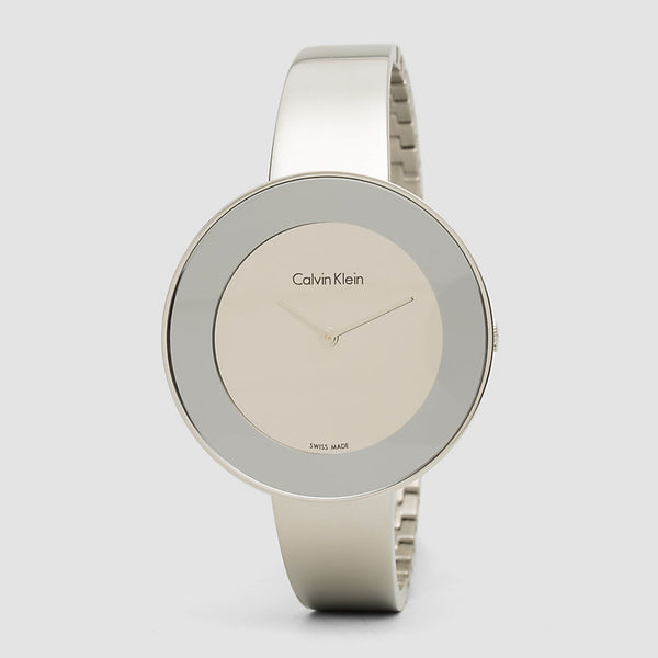Calvin Klein Chic white women's watch worn on wrist