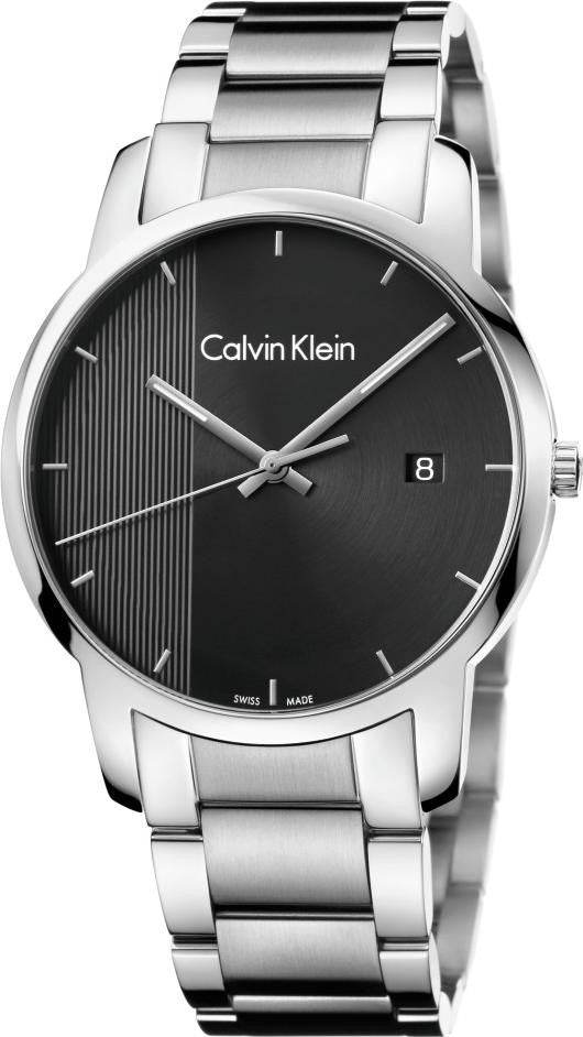 Calvin Klein City men's quartz watch with black dial and silver bracelet