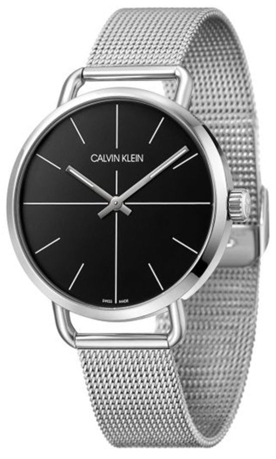 Calvin Klein Even ladies watch with black dial and silver mesh strap