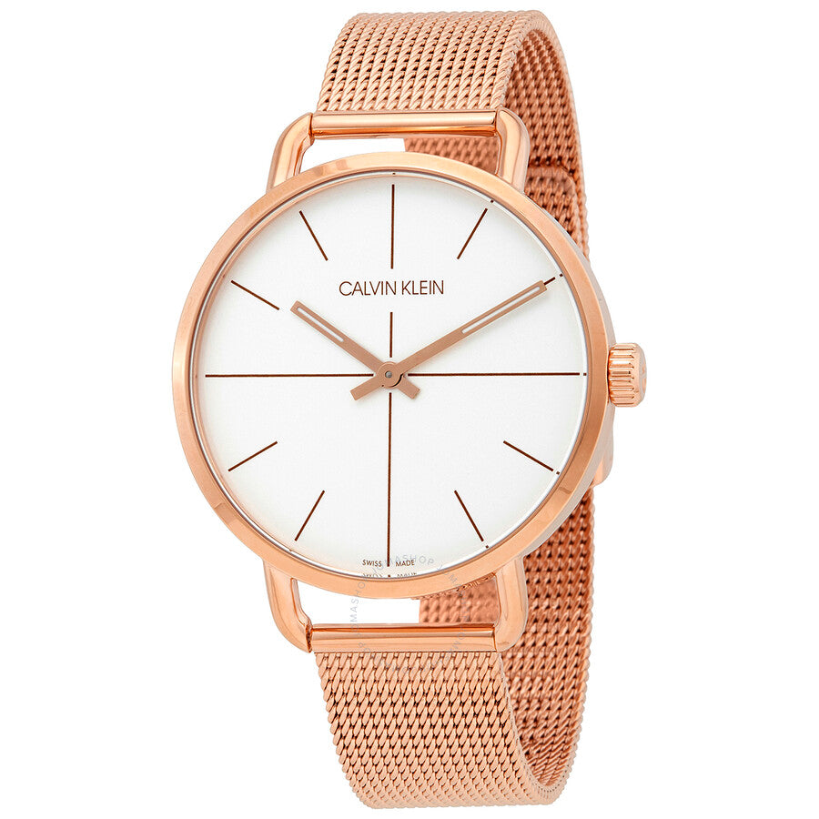 Calvin Klein Even ladies watch with silver dial, rose gold case and rose gold mesh strap
