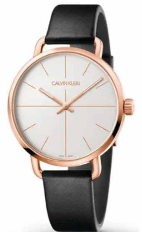 Calvin Klein Even K7B216C6 rose gold mens watch with white dial and black leather strap