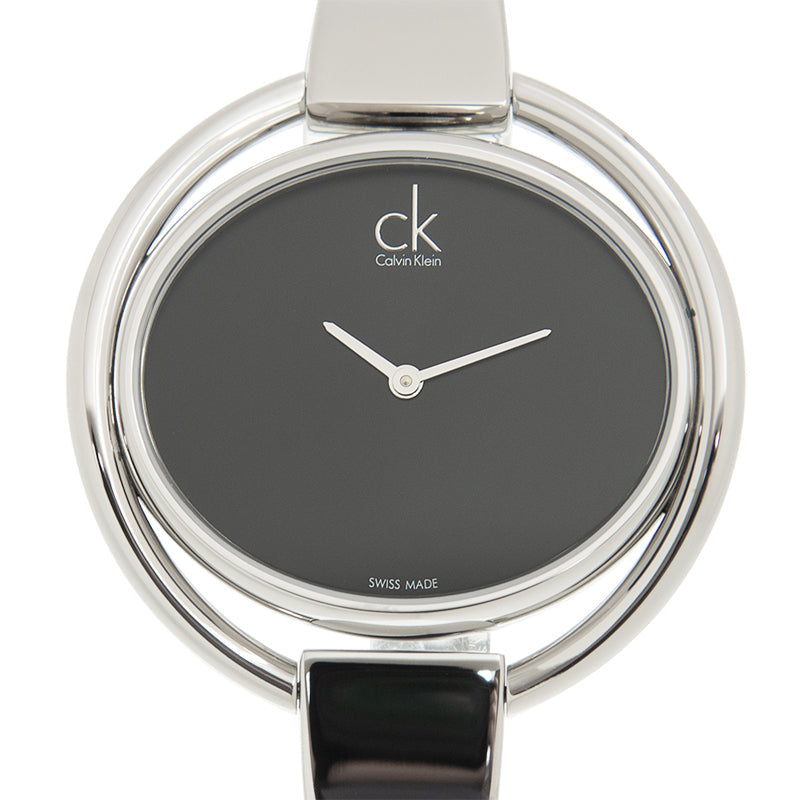 Calvin Klein Impetuous black dial detail with CK logo and Swiss made marking