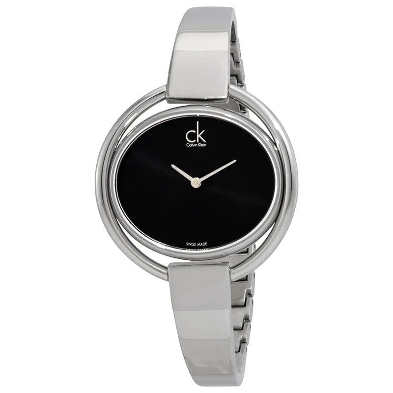 Calvin Klein Impetuous black dial women's watch with silver bangle bracelet