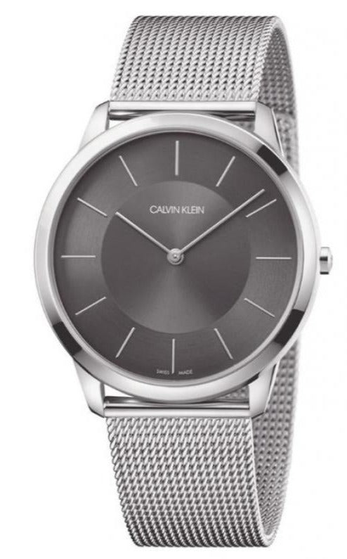 Calvin Klein ck Minimal men's watch with gray dial and silver mesh strap
