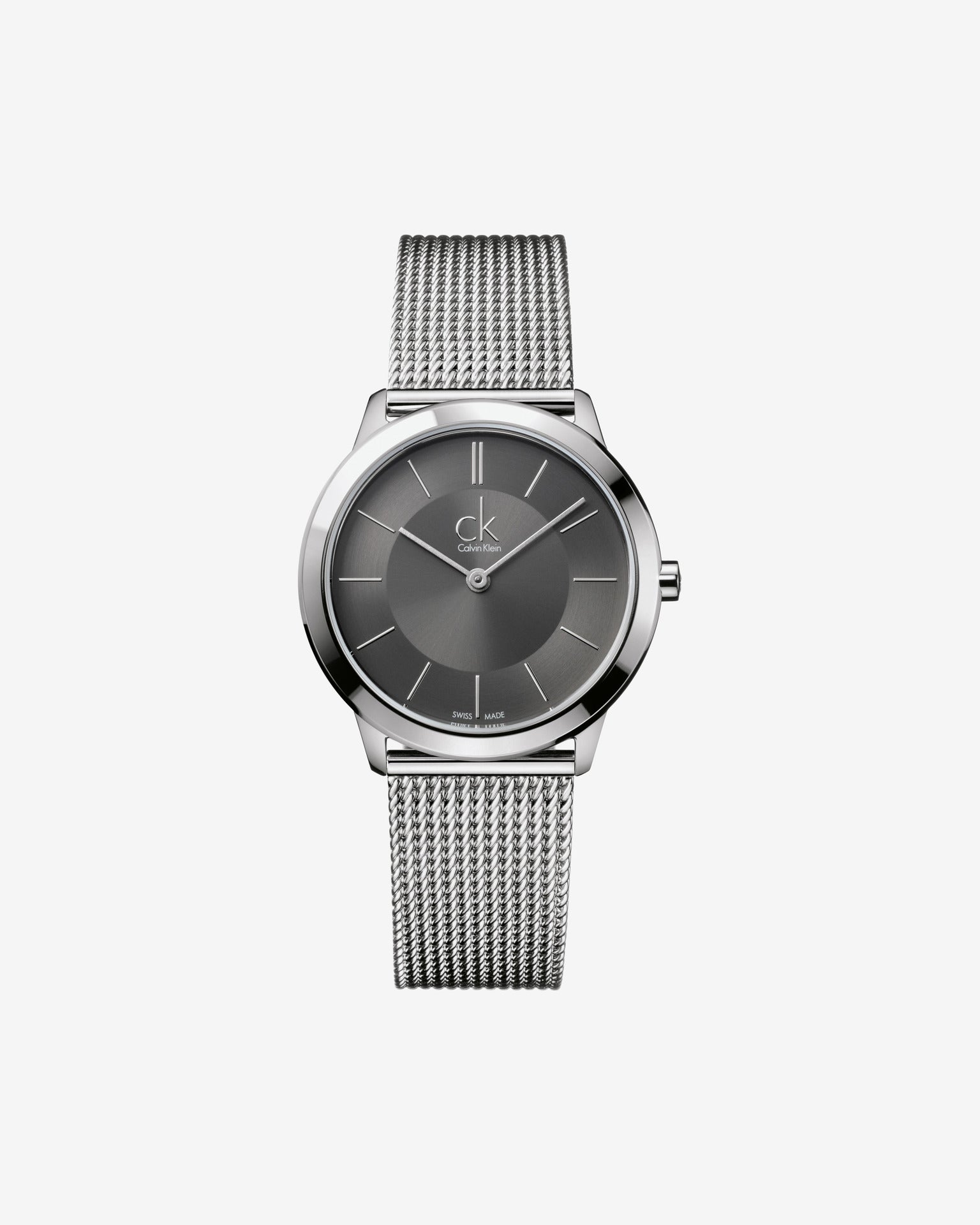 Calvin Klein Minimal K3M22124 watch with grey dial and silver mesh bracelet, product view