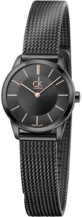 Calvin Klein K3M23421 black dial watch with mesh strap front view