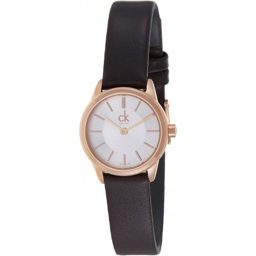 Calvin Klein K3m236g6 women's watch with rose gold case and black leather strap