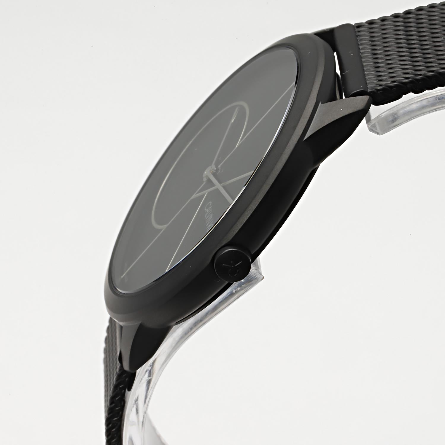 Side profile of Calvin Klein Minimal watch showing case thickness and bracelet