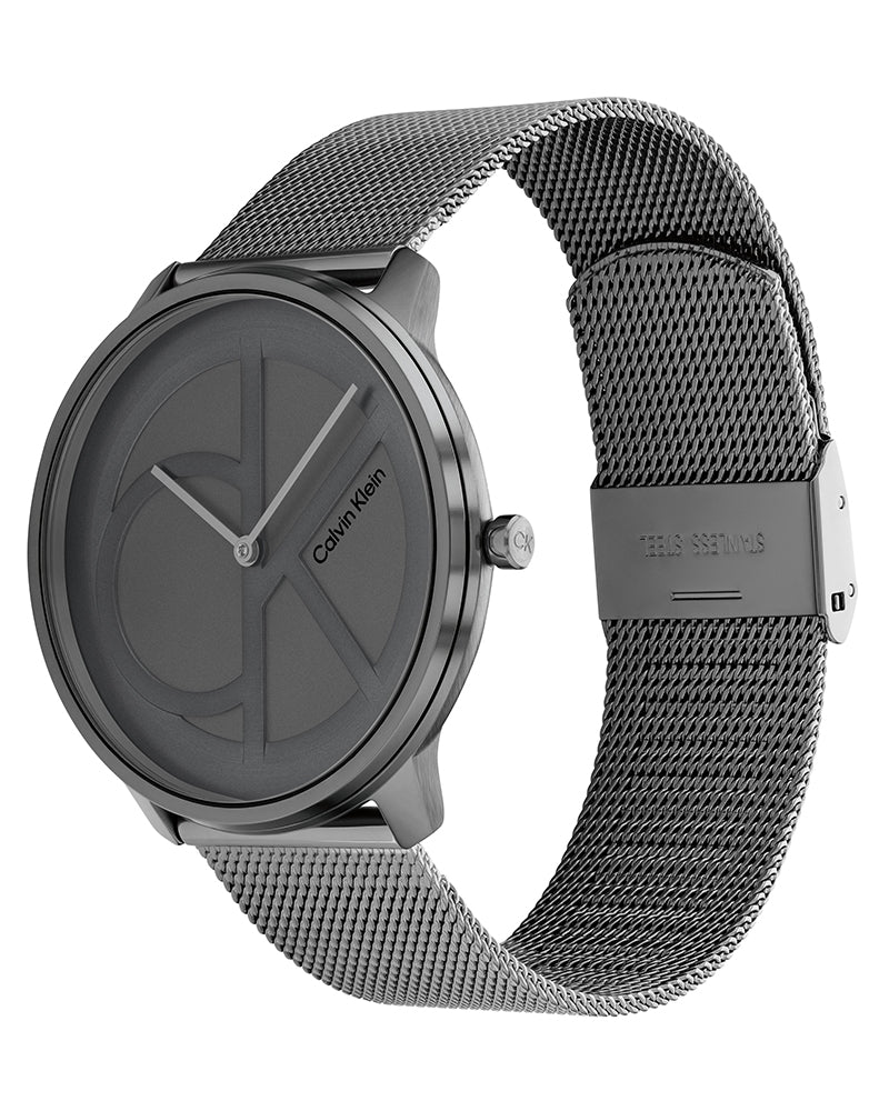 Calvin Klein Minimal watch displayed on wrist showing mesh bracelet and profile