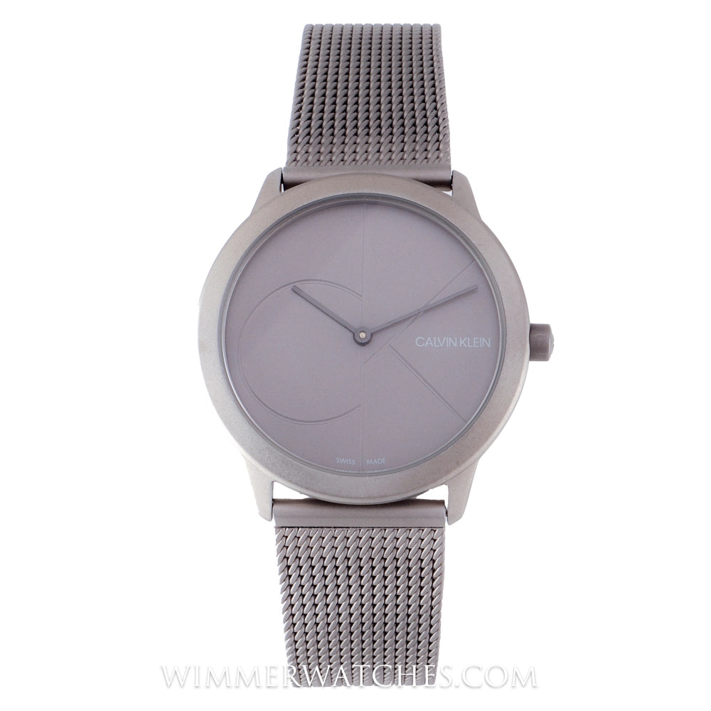 Calvin Klein Minimal silver mesh watch with round dial and mesh bracelet